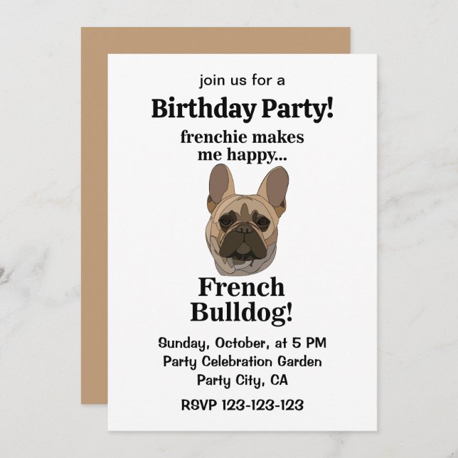 French Bulldog Face Birthday Party Einladung (Vorne/Hinten)