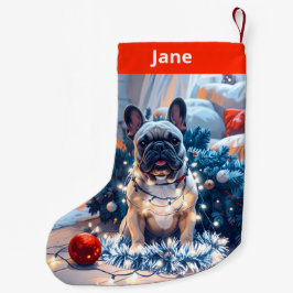 French Bulldog & Fairy Lights Weihnachtsfest Strum Kleiner Weihnachtsstrumpf