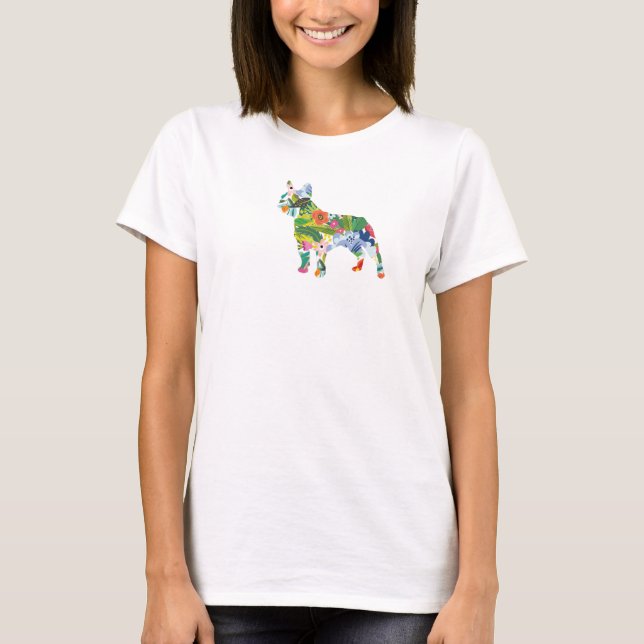 French Bulldog Flowers Silhouette  T-Shirt (Vorderseite)