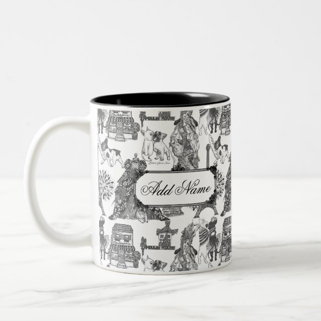 FRENCH BULLDOG Frenchie Black Toile mit Individuel Zweifarbige Tasse (Links)