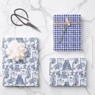 FRENCH BULLDOG Frenchie Blue Toile Geschenkpapier Set