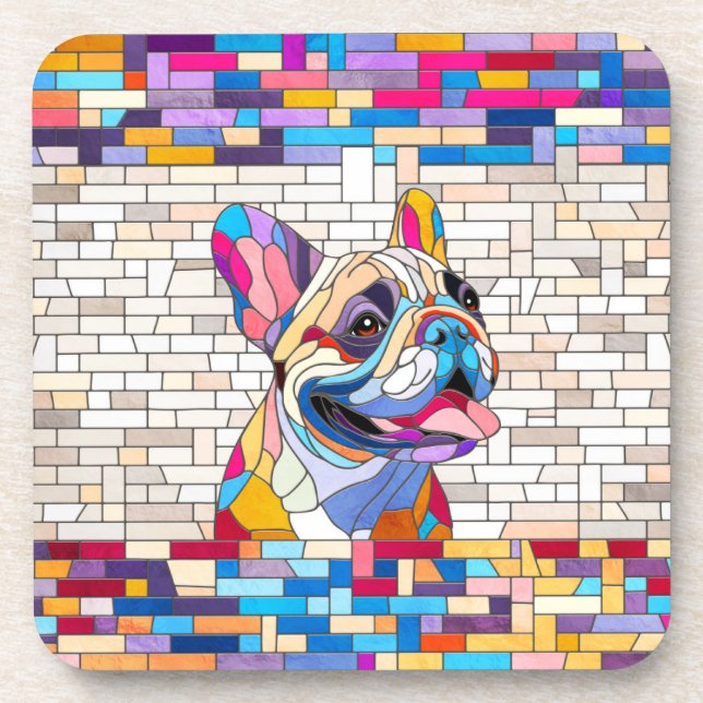 French Bulldog - Frenchie - buntes Mosaik Getränkeuntersetzer (Vorderseite)