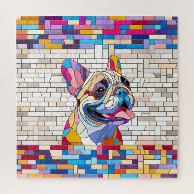 French Bulldog - Frenchie - buntes Mosaik Puzzle (Vertikal)