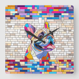 French Bulldog - Frenchie - buntes Mosaik Quadratische Wanduhr