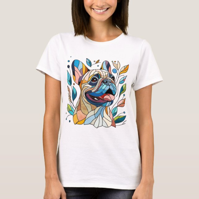 French Bulldog - Frenchie - buntes Mosaik T-Shirt (Vorderseite)