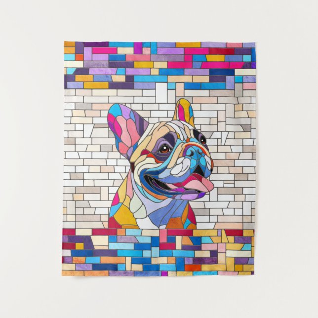 French Bulldog - Frenchie - buntes Mosaik Wandteppich (Vorderseite)