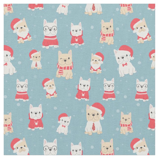 French Bulldog Frenchie Christmas Pattern Stoff (Nahaufnahme)