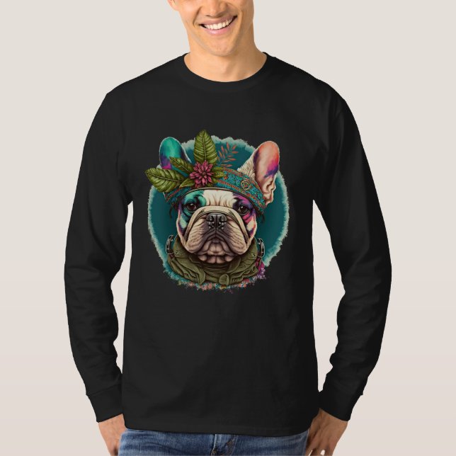 French Bulldog Frenchie Hippie Mandala sunflower T-Shirt (Vorderseite)