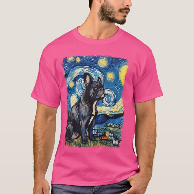 French Bulldog Frenchie Hund Starry Night Painting T-Shirt (Vorderseite)