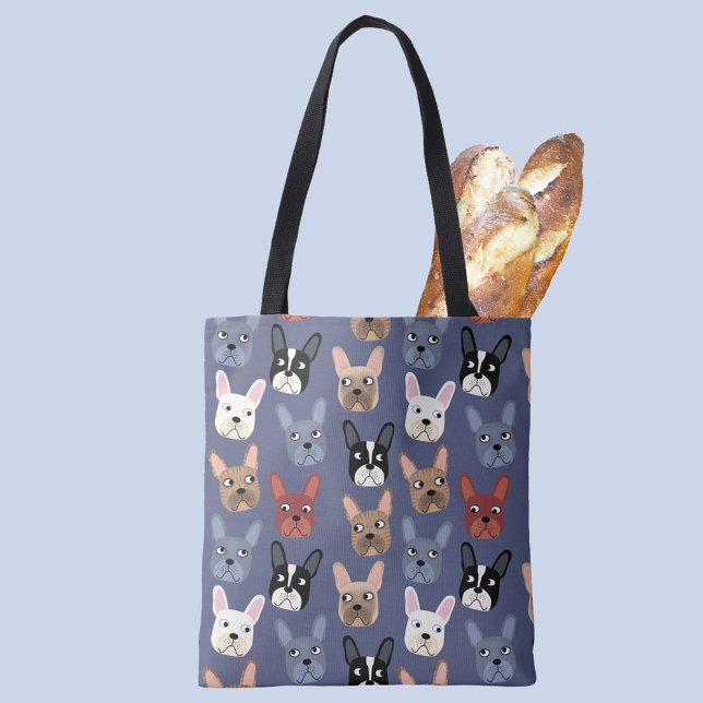 French Bulldog Fun Blue (Fun French Bulldog Frenchie dog patterned tote bag for your favorite animal lover)