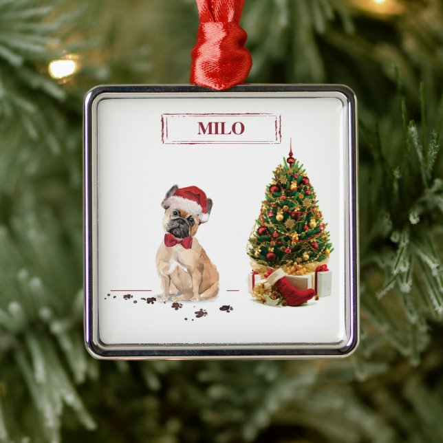 French Bulldog Funny Christmas Dog mit Baum Ornament Aus Metall (Baum)