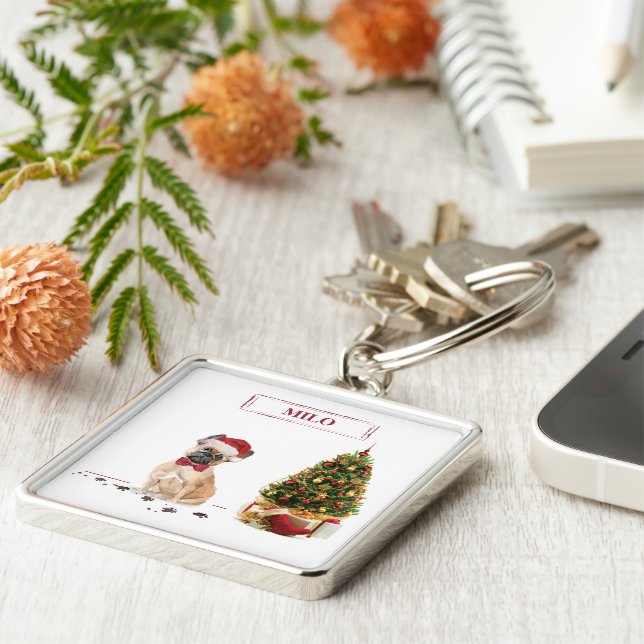 French Bulldog Funny Christmas Dog mit Baum Schlüsselanhänger (Seite)