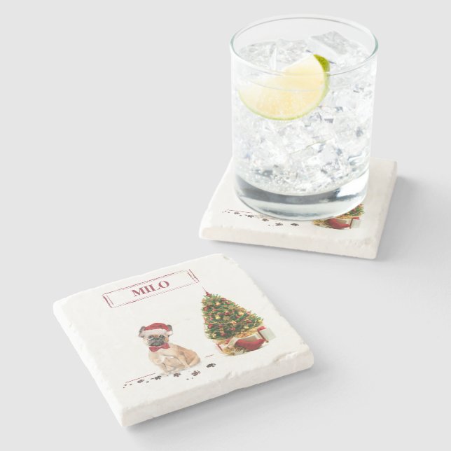 French Bulldog Funny Christmas Dog mit Baum Steinuntersetzer (Seitenansicht)