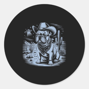 French Bulldog Funny Cowboy Ufo Vintager Western D Runder Aufkleber