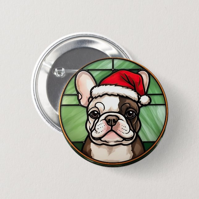 French Bulldog gesteinigtes Glass Weihnachten Button (Vorne & Hinten)