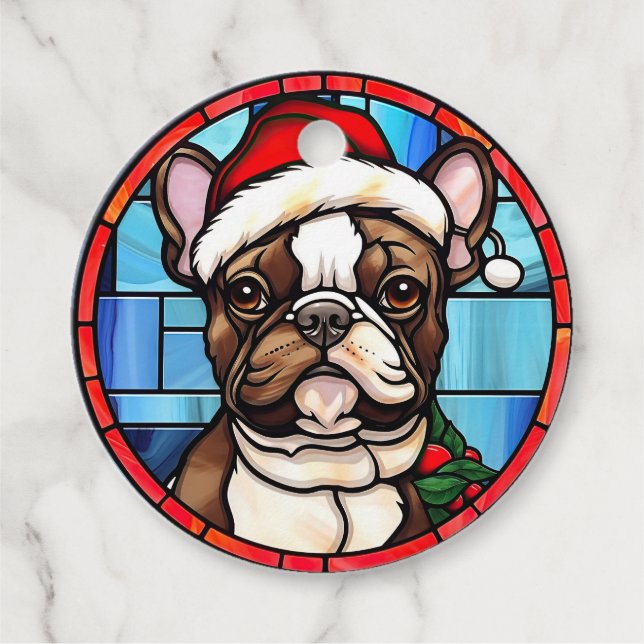 French Bulldog gesteinigtes Glass Weihnachten Geschenkanhänger (Vorderseite)