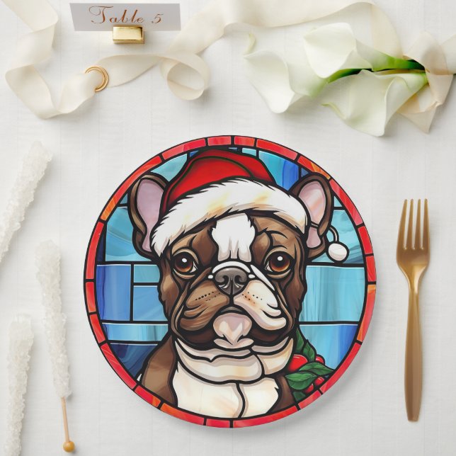 French Bulldog gesteinigtes Glass Weihnachten Pappteller (Hochzeit)