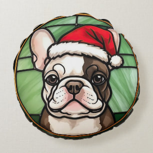 French Bulldog gesteinigtes Glass Weihnachten Rundes Kissen