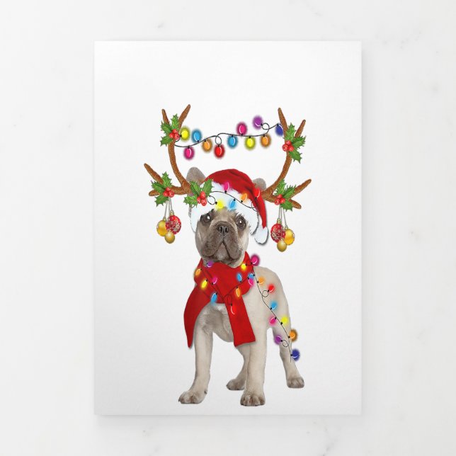 French Bulldog Gorgeous Reindeer Weihnachtsgeschen Dreifach Gefaltete Ankündigung (Cover)
