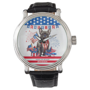 French Bulldog Happy 4th July America Patriotic Armbanduhr