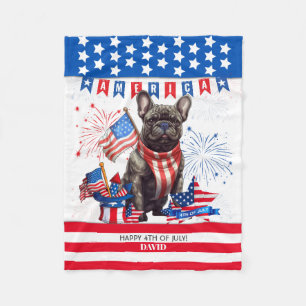 French Bulldog Happy 4th July America Patriotic Fleecedecke