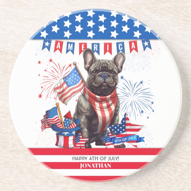 French Bulldog Happy 4th July America Patriotic Getränkeuntersetzer (Vorne)