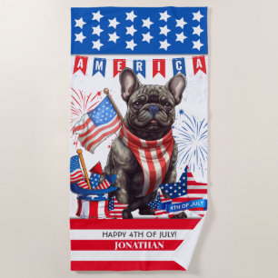 French Bulldog Happy 4th July America Patriotic Strandtuch