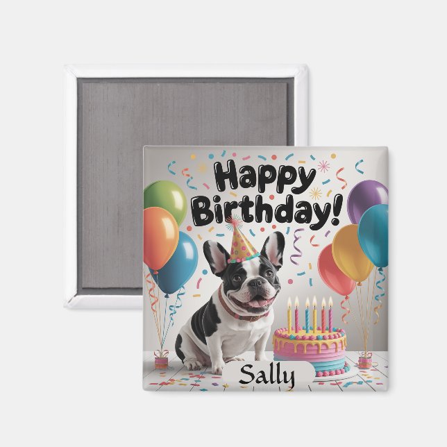 French Bulldog Happy Birthday Magnet (Vorderseite/Rückseite)