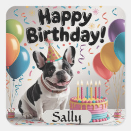 French Bulldog Happy Birthday Quadratischer Aufkleber