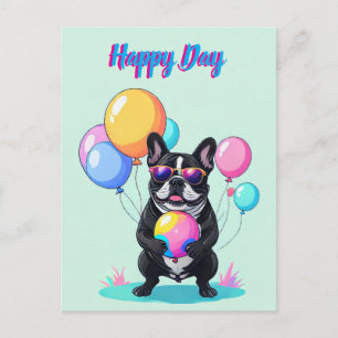 French Bulldog Happy Day Französische Bulldogge Feiertagspostkarte