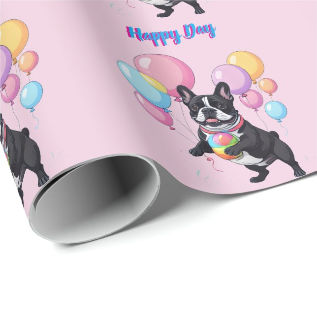 French Bulldog Happy Day Französische Bulldogge  Geschenkpapier (Rolleneckpunkt)