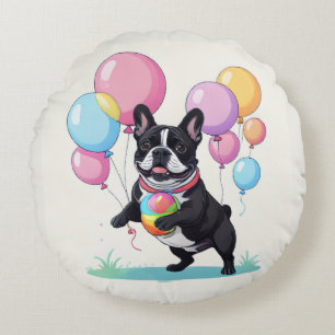 French Bulldog Happy Day Französische Bulldogge Rundes Kissen