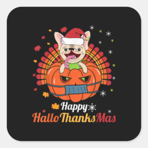 French Bulldog Happy HalloDankeMas 2020 Niedlicher Quadratischer Aufkleber