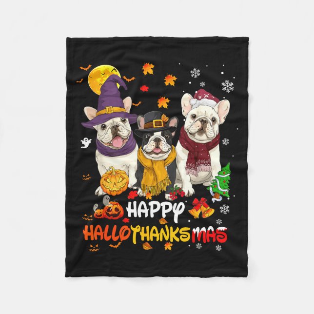 French Bulldog Happy Hallothanksmas Dog Lover Chri Fleecedecke (Vorderseite)
