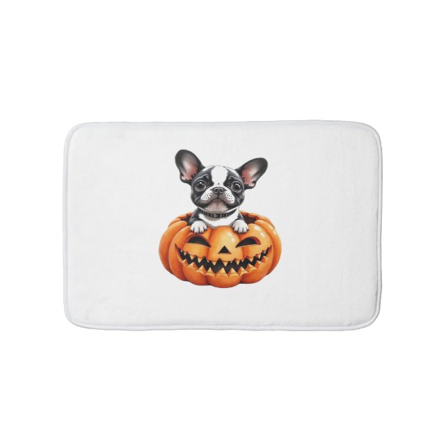 French Bulldog Happy Halloween Kürbis Classic T-S Badematte (Vorderseite)