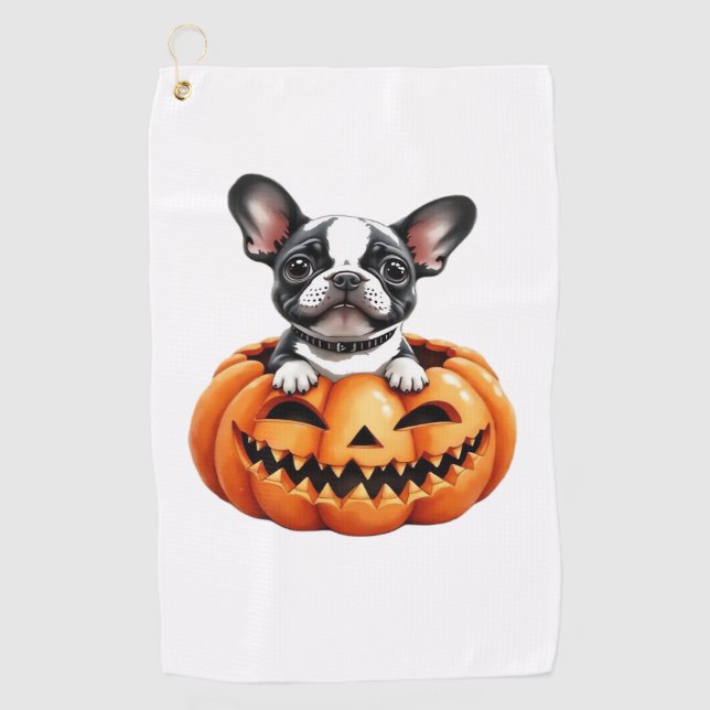 French Bulldog Happy Halloween Kürbis Classic T-S Golfhandtuch (Vorderseite)