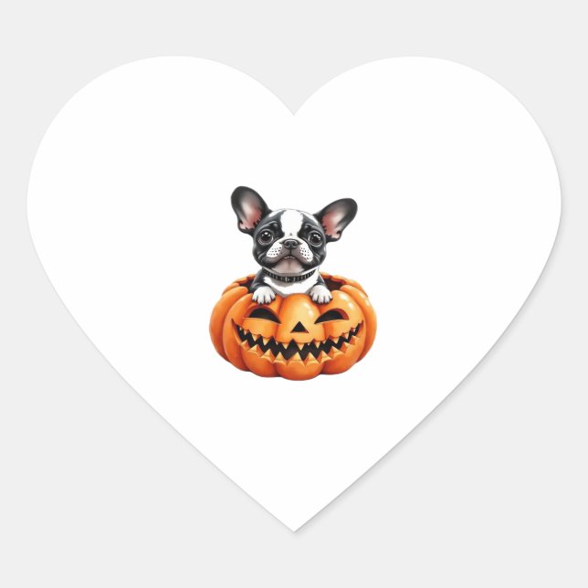 French Bulldog Happy Halloween Kürbis Classic T-S Herz-Aufkleber (Vorderseite)