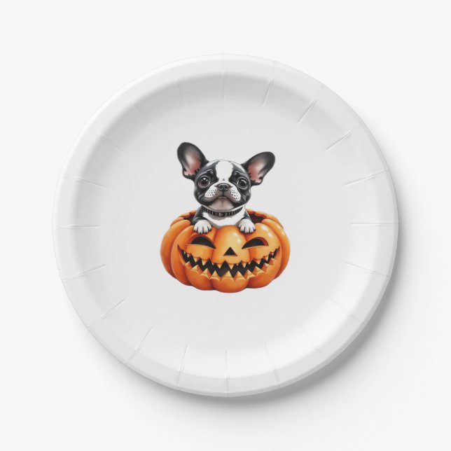 French Bulldog Happy Halloween Kürbis Classic T-S Pappteller (Vorderseite)