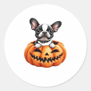 French Bulldog Happy Halloween Kürbis Classic T-S Runder Aufkleber