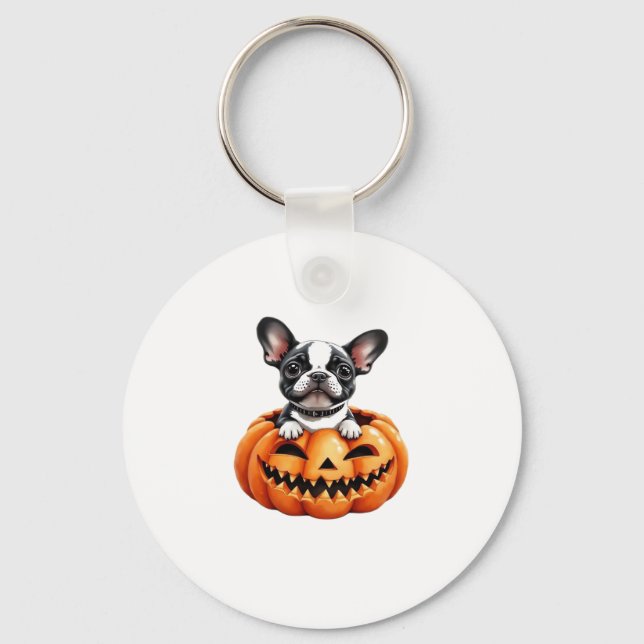 French Bulldog Happy Halloween Kürbis Classic T-S Schlüsselanhänger (Vorderseite)