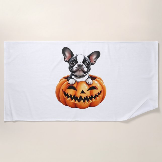 French Bulldog Happy Halloween Kürbis Classic T-S Strandtuch (Vorderseite)