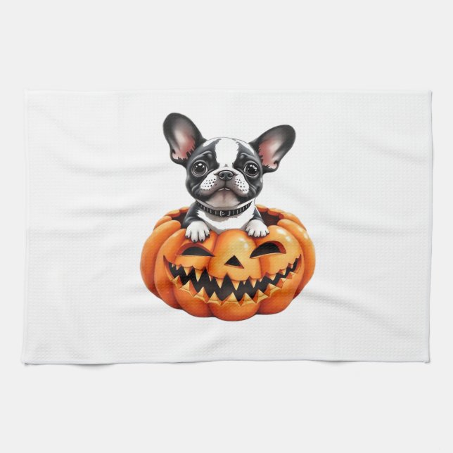 French Bulldog Happy Halloween pumpkin Classic T-S Geschirrtuch (Horizontal)