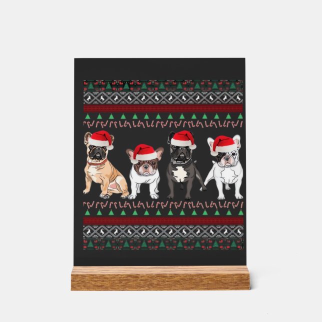 French Bulldog hässlicher Weihnachtspullover Essen Acrylschild (Vorderseite)
