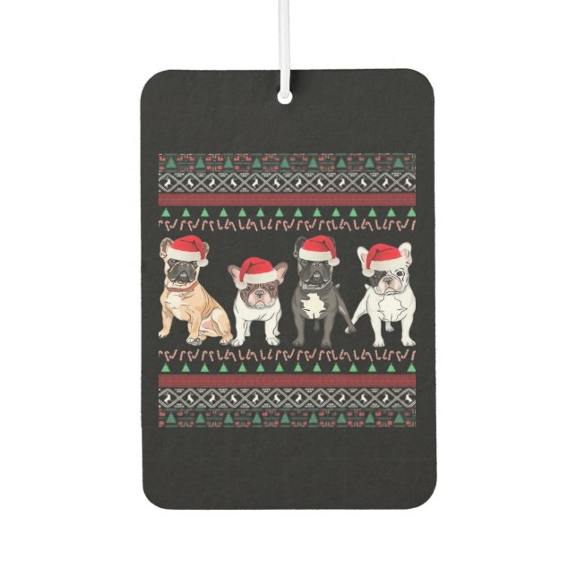 French Bulldog hässlicher Weihnachtspullover Essen Autolufterfrischer (Vorderseite)