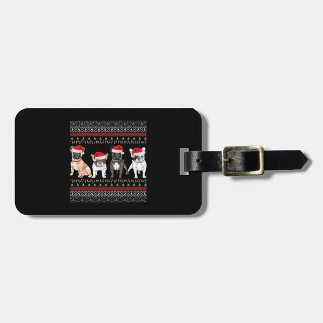French Bulldog hässlicher Weihnachtspullover Essen Gepäckanhänger (Vorderseite horizontal)