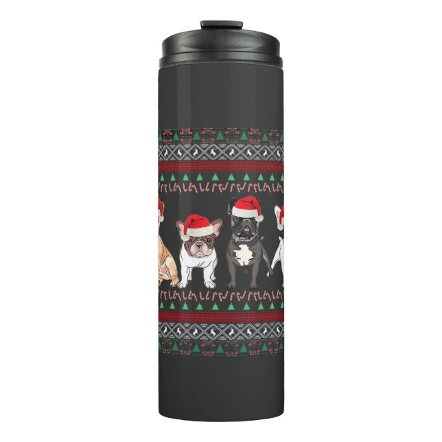 French Bulldog hässlicher Weihnachtspullover Essen Thermosbecher (Vorderseite)
