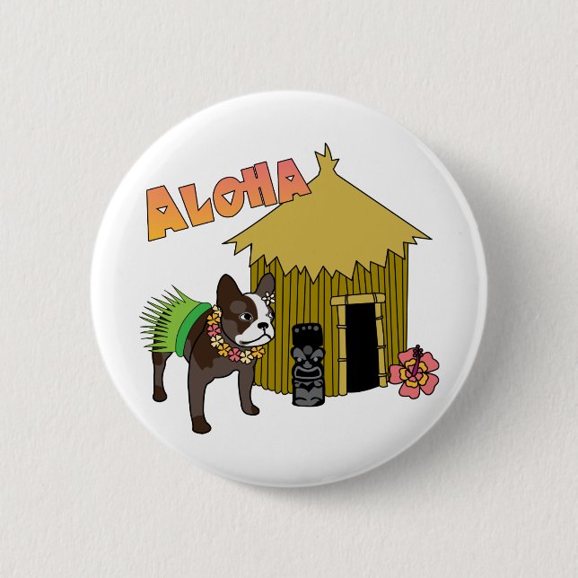 French Bulldog Hawaii Tiki Hula Buttons (Vorderseite)