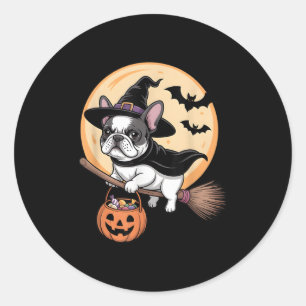 French Bulldog Hexenhut Pumpkin Halloween-Kostüm Runder Aufkleber