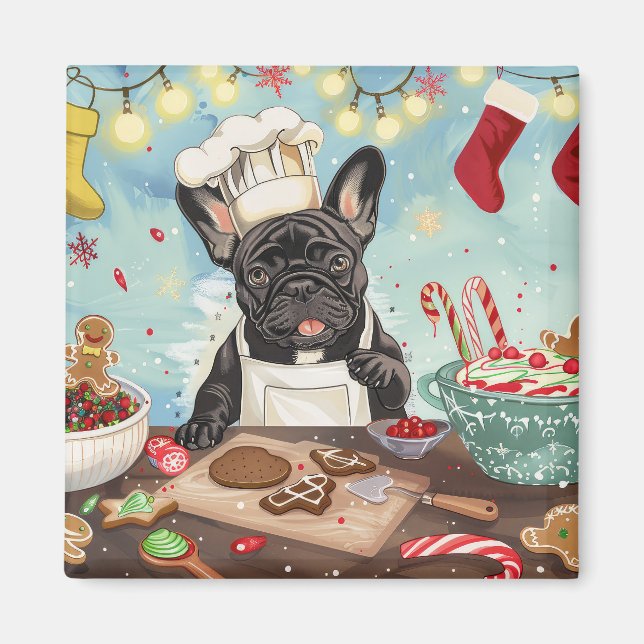 French Bulldog Holiday Baking: Festliche Weihnacht Magnet (Vorne)
