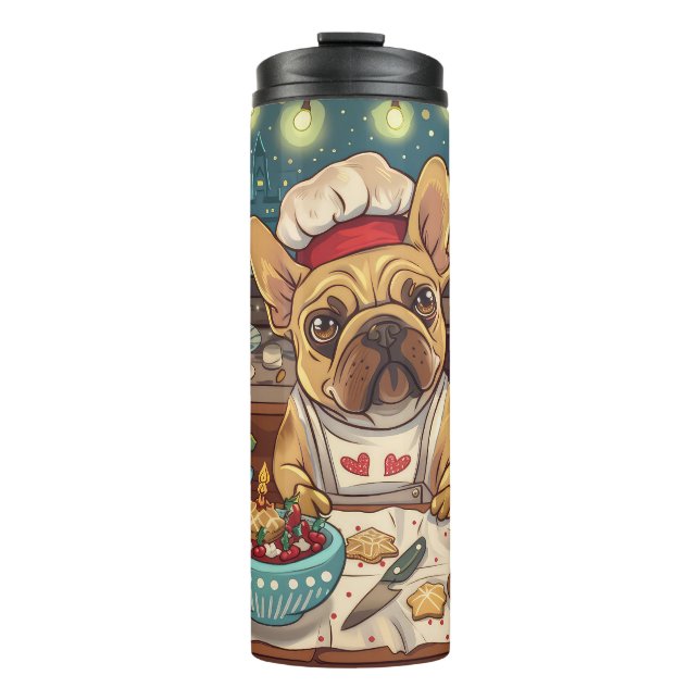 French Bulldog Holiday Baking: Festliche Weihnacht Thermosbecher (Vorderseite)